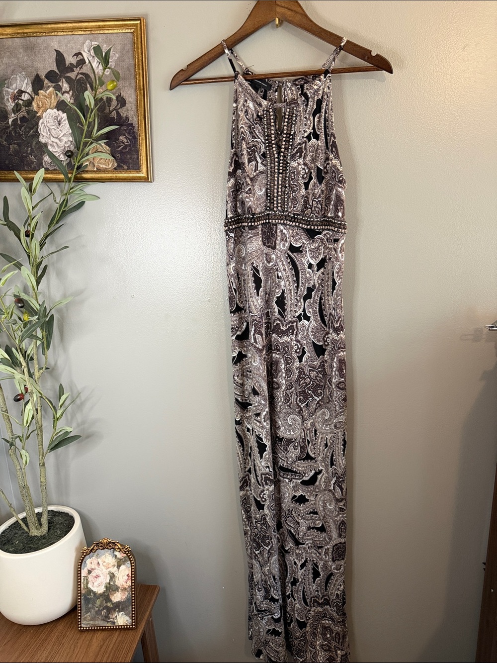 INC International Concepts Beaded Paisley Maxi Dress Medium Boho Resort - Picture 3 of 8